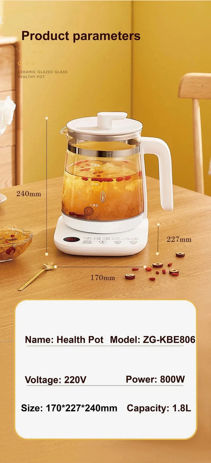 1.8L Electric Kettle Office Glass Flower Teapot Temperature Control Health Kettle 24h Appointment Stew Boil Kettle Multifunction
