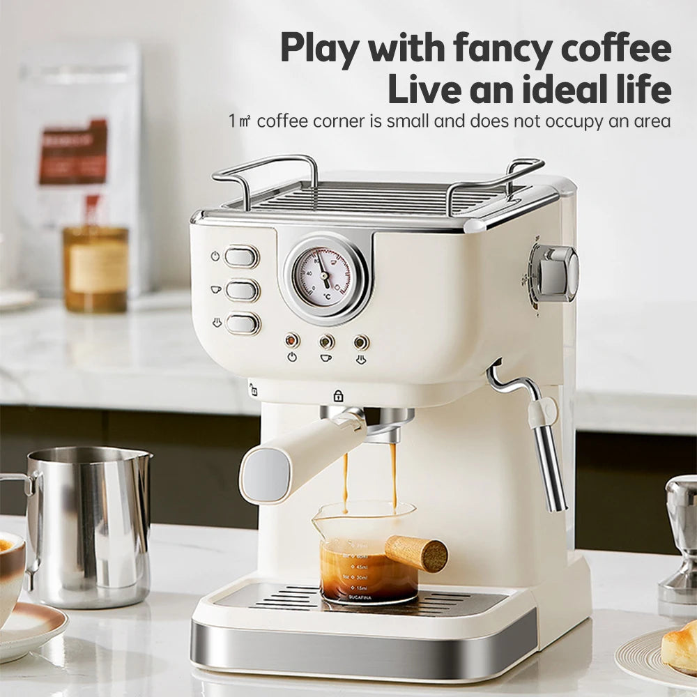 Espresso Coffee Machine Stainless Steel Espresso Maker with Milk Frother Steam Wand Semi-Automatic Cappuccino Latte Machine