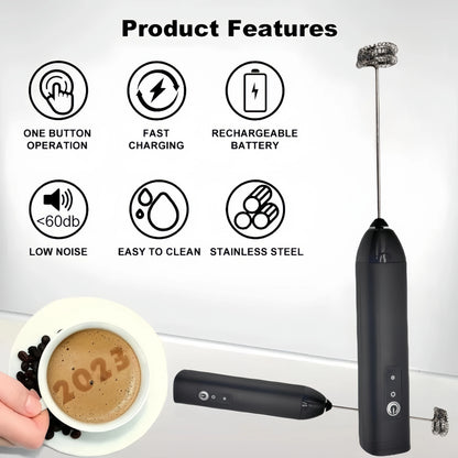 MINI Milk Frother USB Rechargeable 3 Speeds Foam Maker Coffee Whisk Mixer Electric Handle Blender Egg Beater
