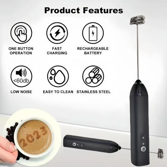 MINI Milk Frother USB Rechargeable 3 Speeds Foam Maker Coffee Whisk Mixer Electric Handle Blender Egg Beater