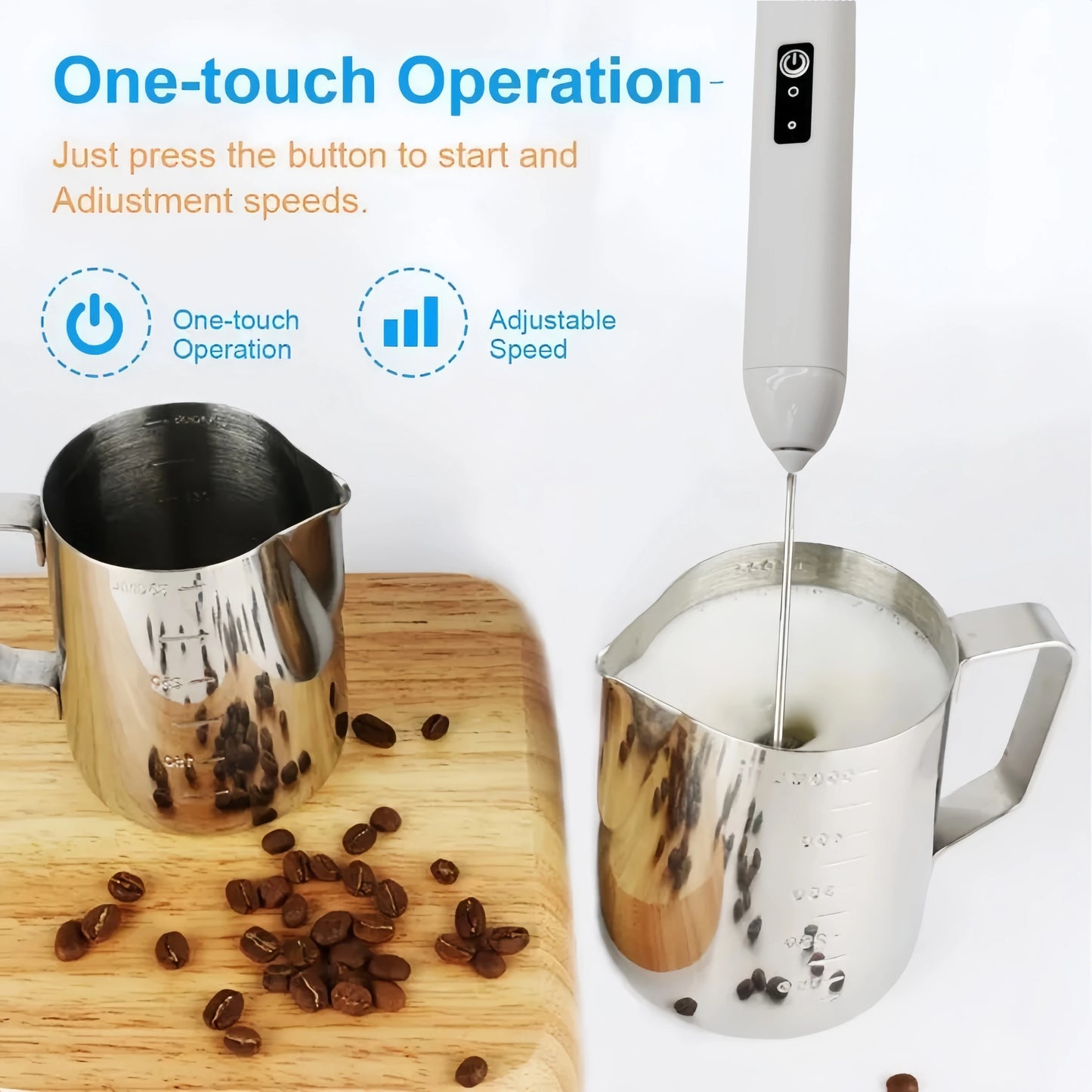 MINI Milk Frother USB Rechargeable 3 Speeds Foam Maker Coffee Whisk Mixer Electric Handle Blender Egg Beater