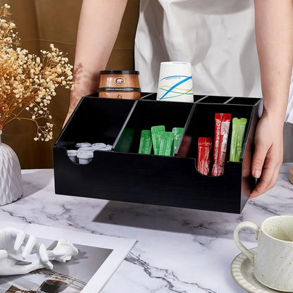 Coffee Station Organizer Wood Condiment Organizer Coffee Pod Holder Tea Bar Accessory Caddy Office Bar Holder Accessories