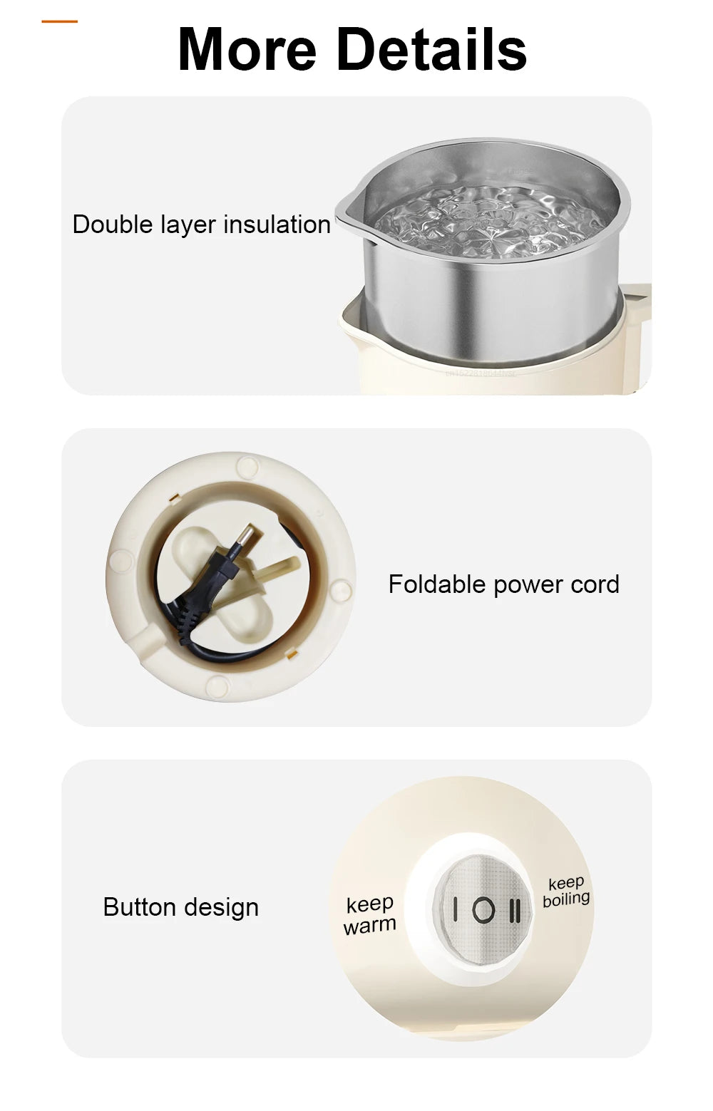 Electric Water Kettle Portable Mini Kettle with Steaming Rack 1000ml Large Capacity Stainless Steel Home Kitchen Office Travel