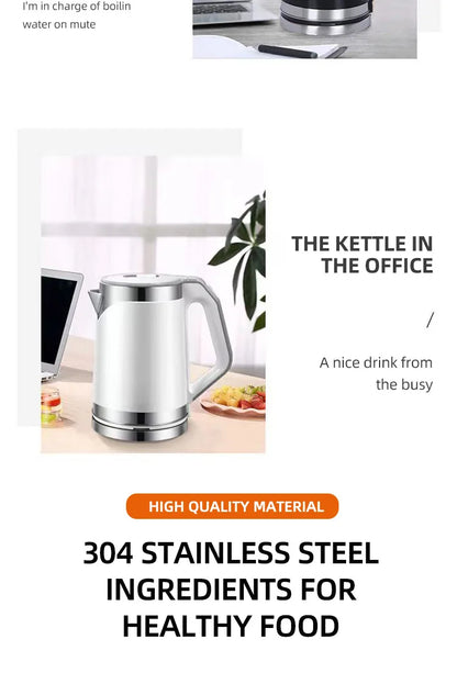 Household 2L Large Capacity Electric Kettle 304 Stainless Steel Double Layer Protection Quick Boiling Water Kettle