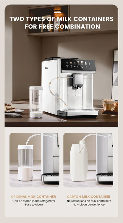 Mcilpoog M3 Automatic Espresso Coffee Machine ，Built-In Milk Frother & Tank, 7 Coffee Varieties, Touchscreen