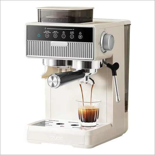 3-in-1 coffee machine grinds coffee beans+steam milk foam +15Bar espresso automatic cleaning, 20-gear grinding, LCD touch screen