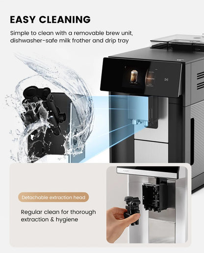 Mcilpoog M3 Automatic Espresso Coffee Machine ，Built-In Milk Frother & Tank, 7 Coffee Varieties, Touchscreen