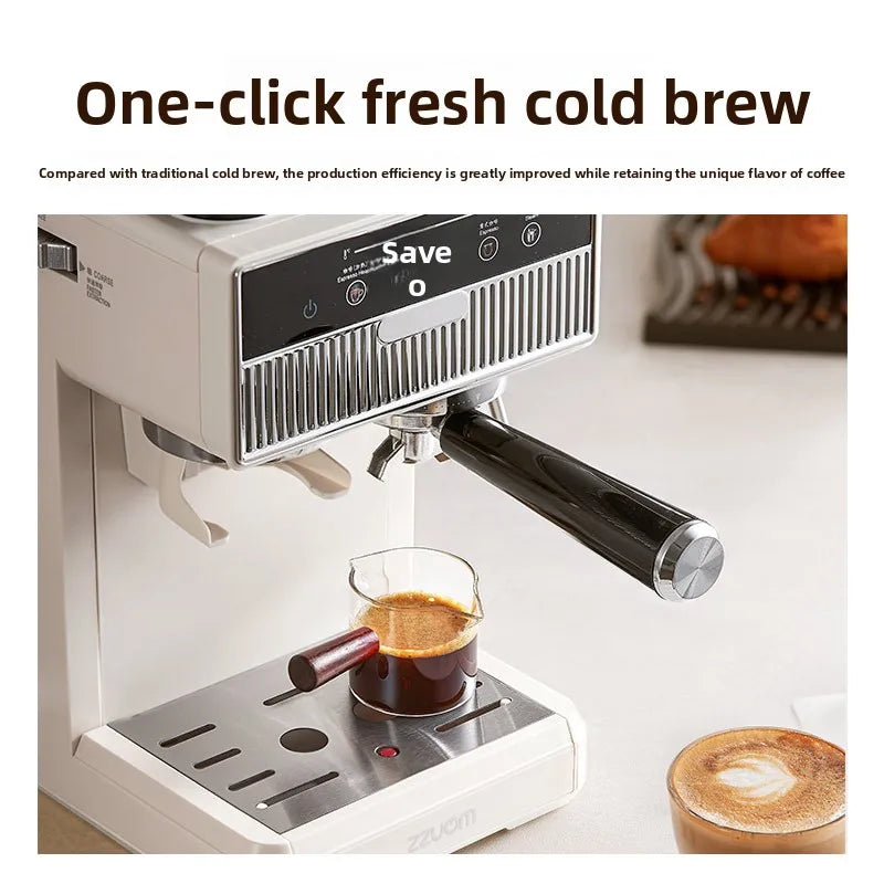 3-in-1 coffee machine grinds coffee beans+steam milk foam +15Bar espresso automatic cleaning, 20-gear grinding, LCD touch screen