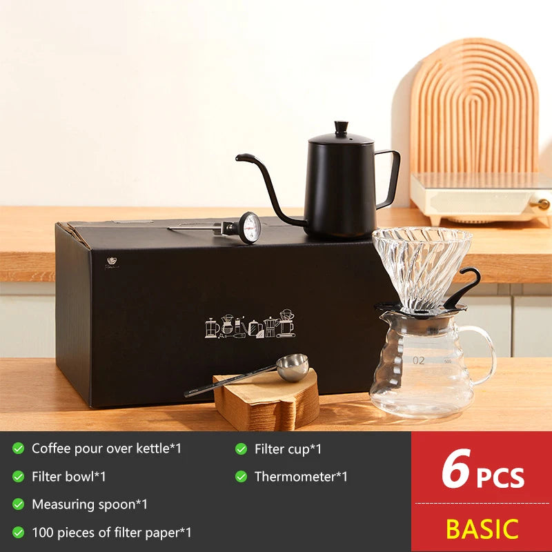 Coffee Set Coffee Accessories Manual Grinder Mill Glass Pot with Filter Dripper Gooseneck Kettle Specialized BaristaSet