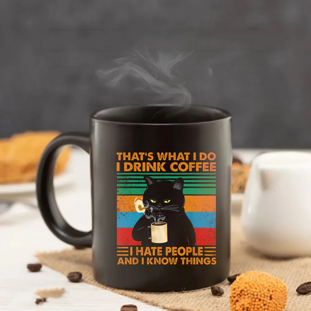 I drink coffee Cat Mug 11oz Funny Cats Black Ceramic Coffee Mug  Office Tea Cup