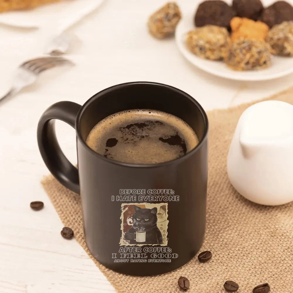 I drink coffee Cat Mug 11oz Funny Cats Black Ceramic Coffee Mug  Office Tea Cup