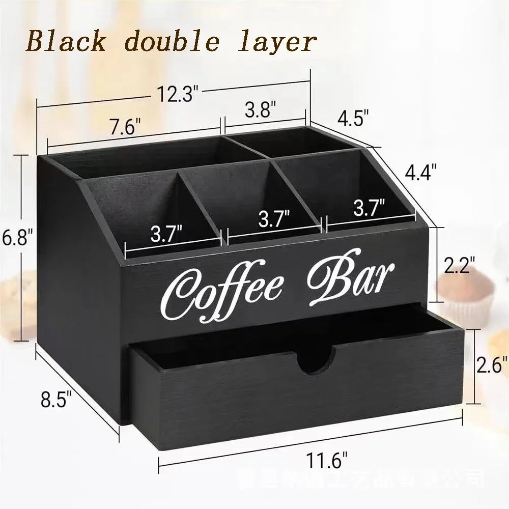 Coffee Station Organizer for Counter Wood Snack Pods Holder Storage Basket Rustic Tea Coffee Office Bar Decor Coffee Accessories