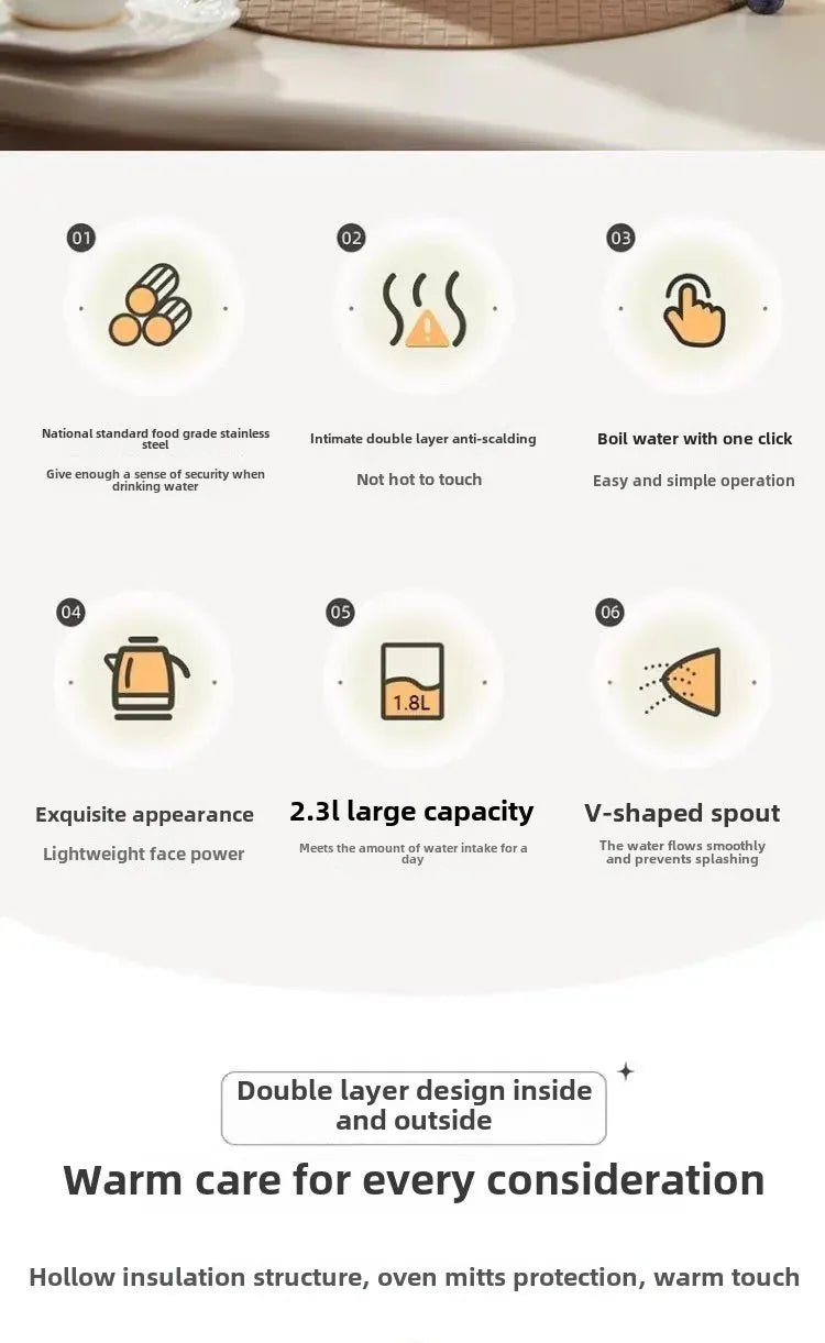 Intelligent Constant Temperature Electric Kettle 1500w Stainless Steel Electric Kettle Household 1.8L Portable Electric Kettle