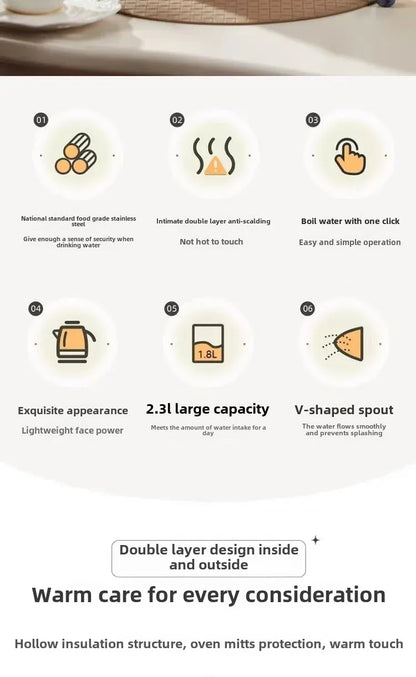 Intelligent Constant Temperature Electric Kettle 1500w Stainless Steel Electric Kettle Household 1.8L Portable Electric Kettle