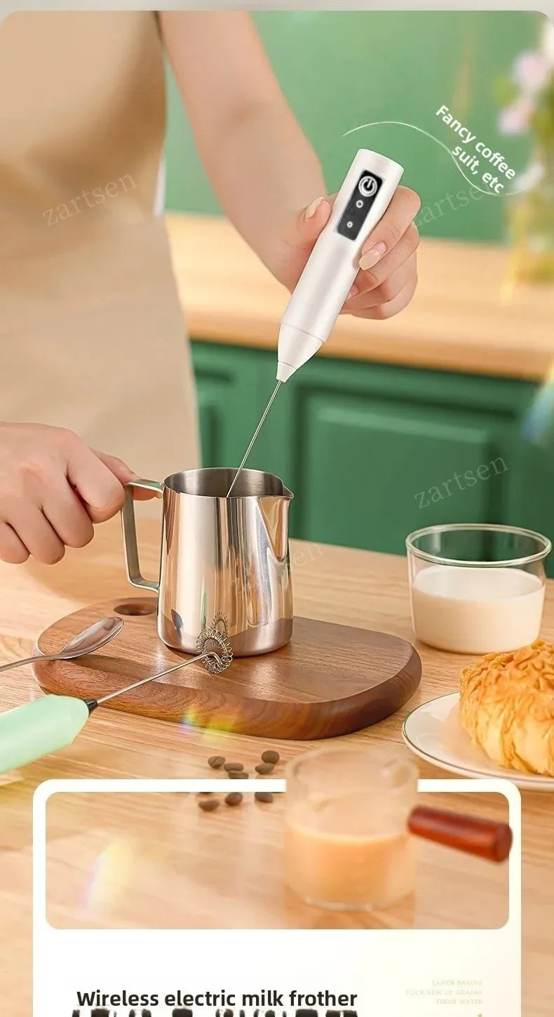 Wireless Milk Frother Electric Type-C Handheld Blender Stainless Steel Mini Coffee Maker Whisk Mixer For Coffee Cappuccino Cream