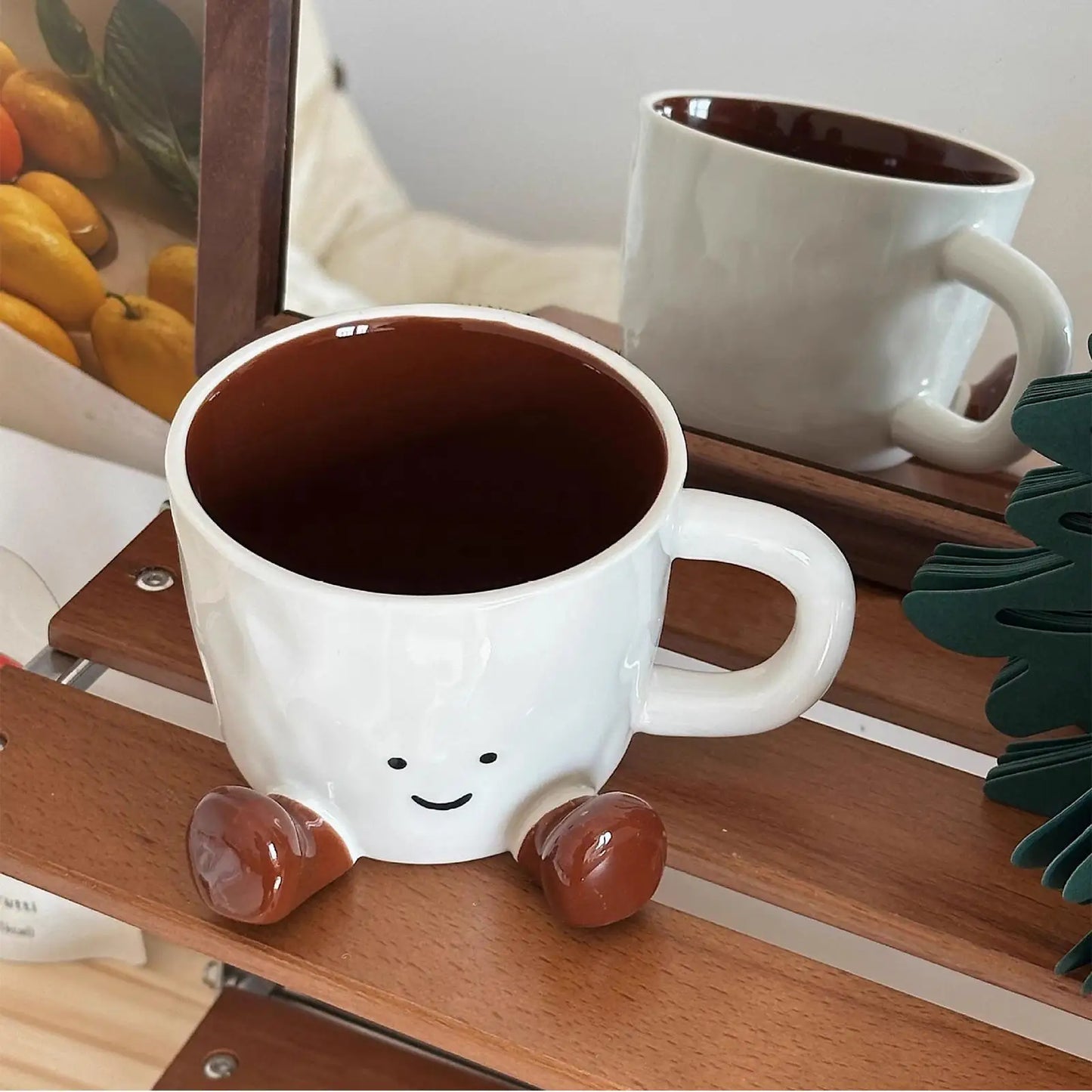 Cute Ceramic Mug Adorable Home Kitchen Drinkware Novelty Teacup with Handle for Latte Water Milk Hot Cocoa Cold Hot Drinks
