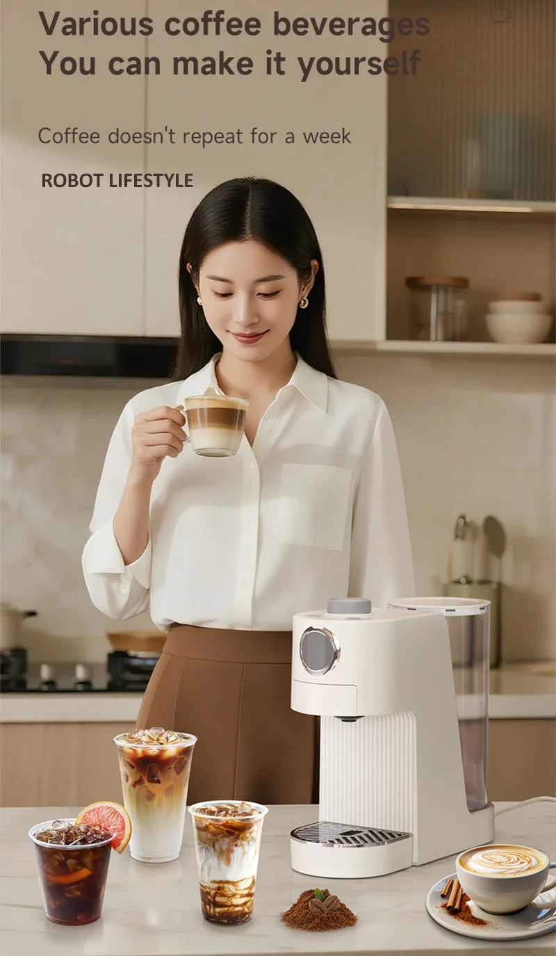 Multi Capsule Coffee Maker Machine Compatible Ground Coffee, Hot Cold Dual Extraction, 20Bar High Pressure, 1.4L Water Tank