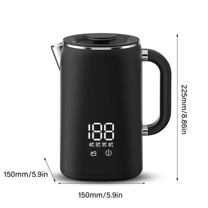 Electric Kettle 1.7L Large Capacity 1500W Stainless Steel Digital Display Insulated Water Boiler Kettle with Handle and Lid