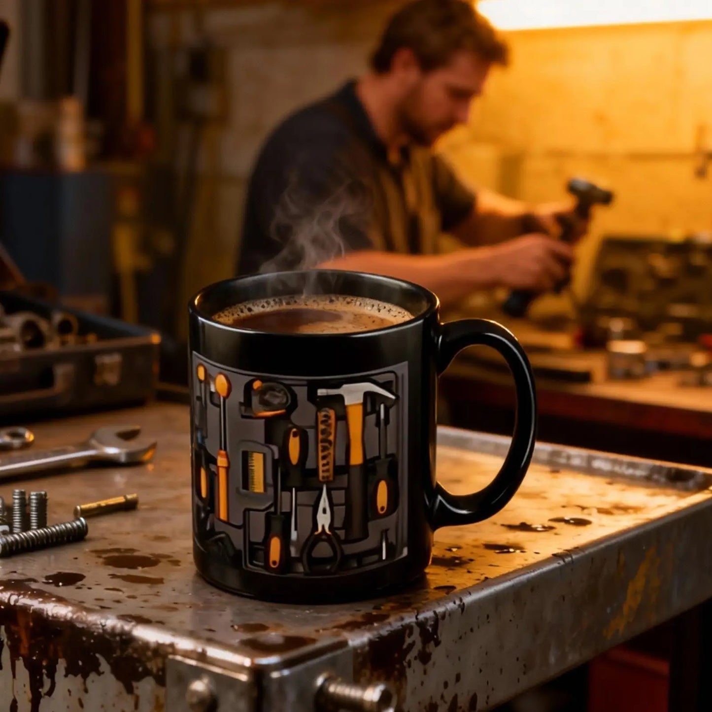 Coffee Mug 11oz Mechanic Tool Design Tea Drinkware Latte Mugs with Handle for Husband Coffee Tea Milk Beverage Home Kitchen Cafe