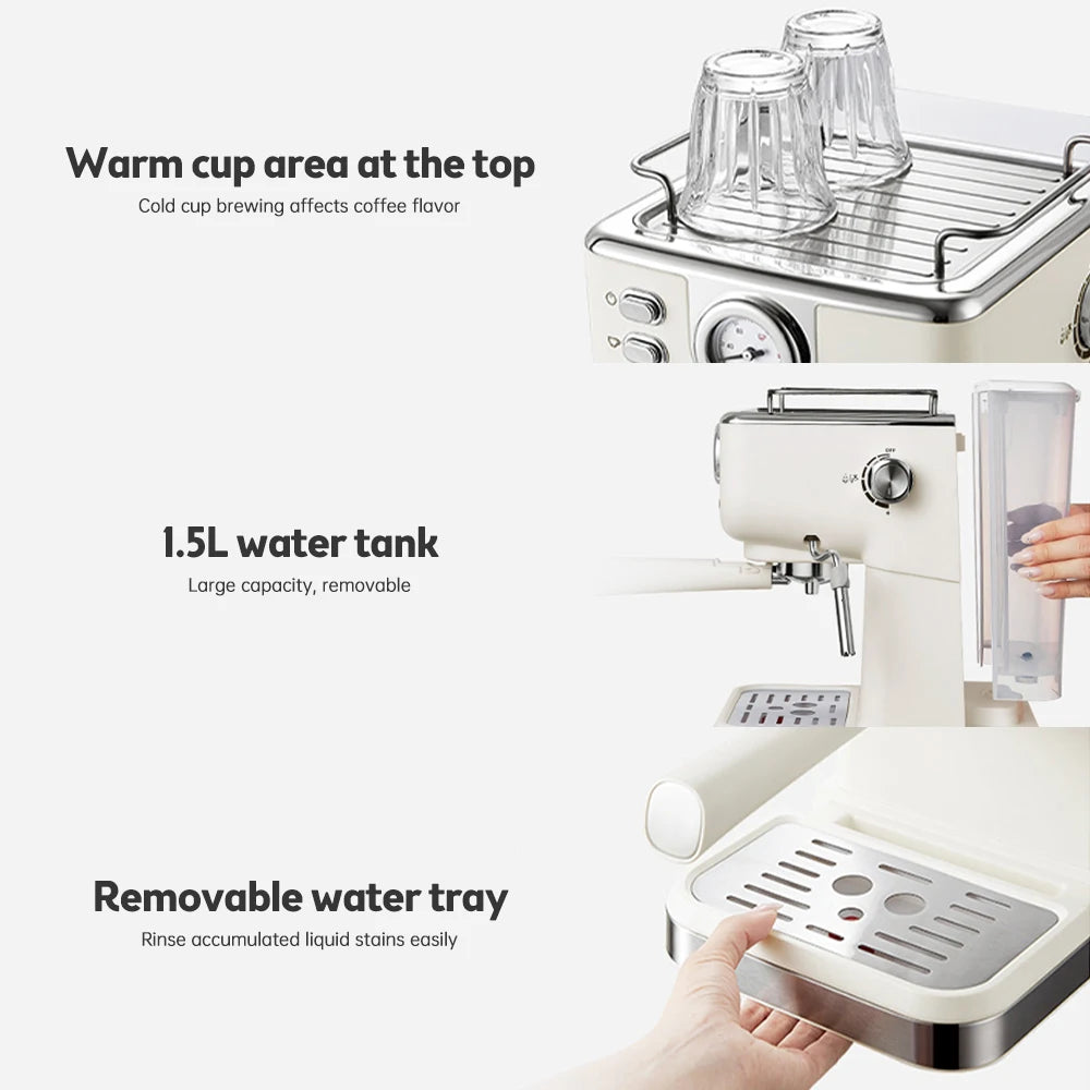 Espresso Coffee Machine Stainless Steel Espresso Maker with Milk Frother Steam Wand Semi-Automatic Cappuccino Latte Machine