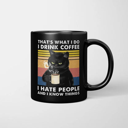 I drink coffee Cat Mug 11oz Funny Cats Black Ceramic Coffee Mug  Office Tea Cup