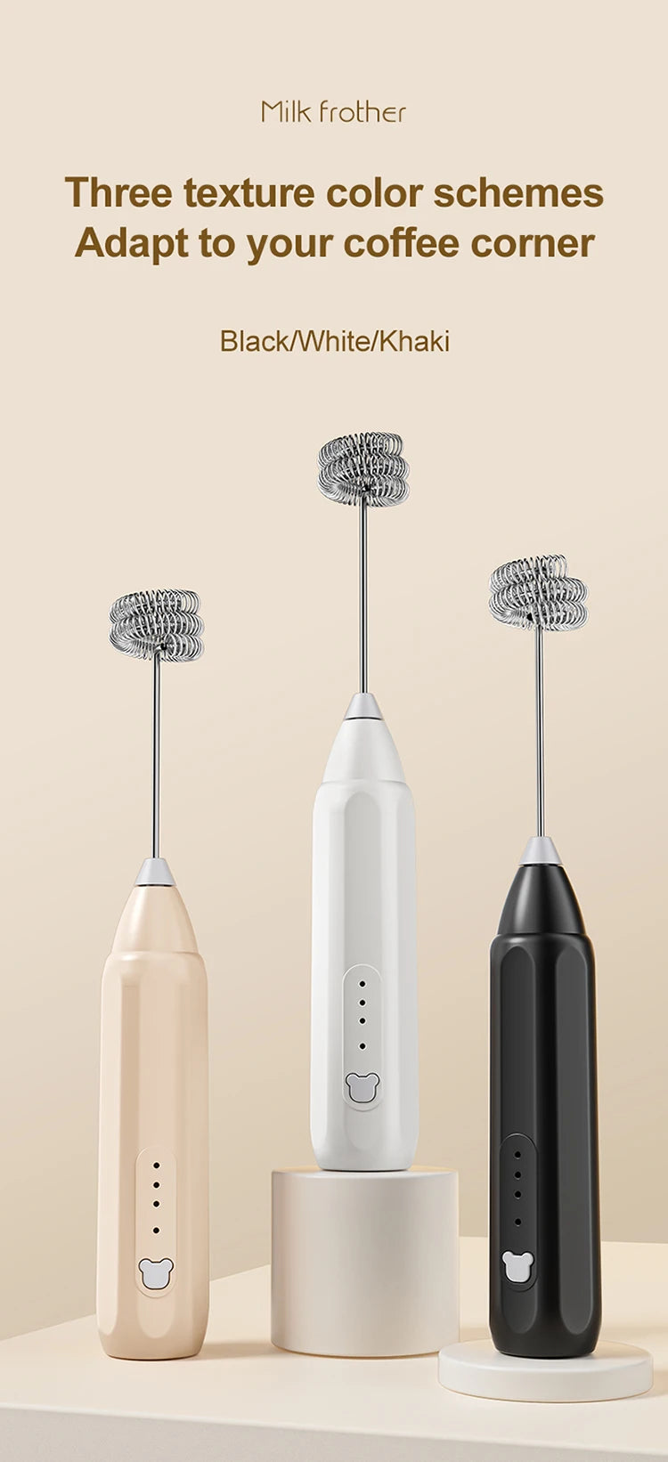 MINI Coffee Frother USB Rechargeable 3 Speeds Foam Maker Coffee Milk Mixer Electric Handle Blender Egg Beater Hot Cooking Tools