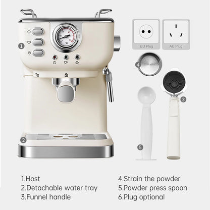 Espresso Coffee Machine Stainless Steel Espresso Maker with Milk Frother Steam Wand Semi-Automatic Cappuccino Latte Machine