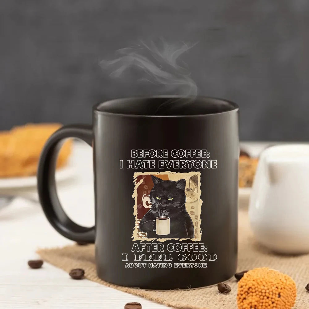 I drink coffee Cat Mug 11oz Funny Cats Black Ceramic Coffee Mug  Office Tea Cup