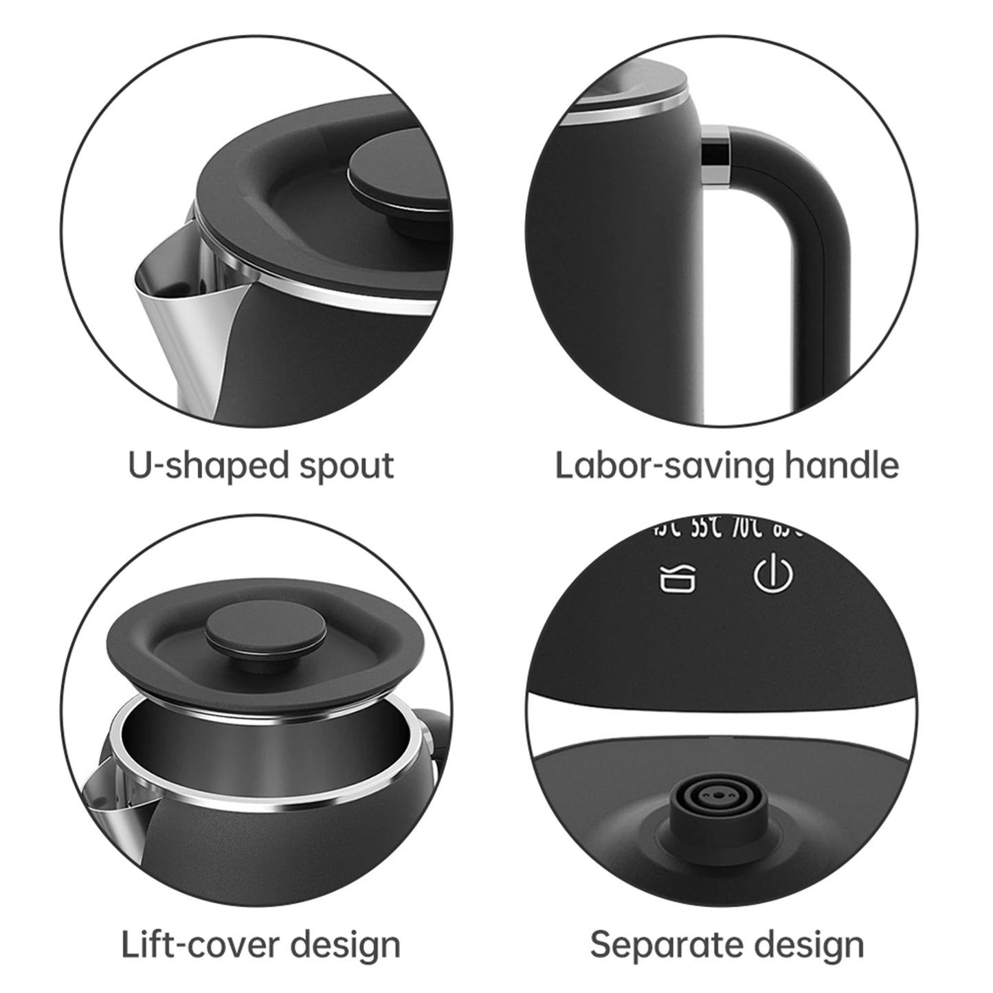 Electric Kettle 1.7L Large Capacity 1500W Stainless Steel Digital Display Insulated Water Boiler Kettle with Handle and Lid